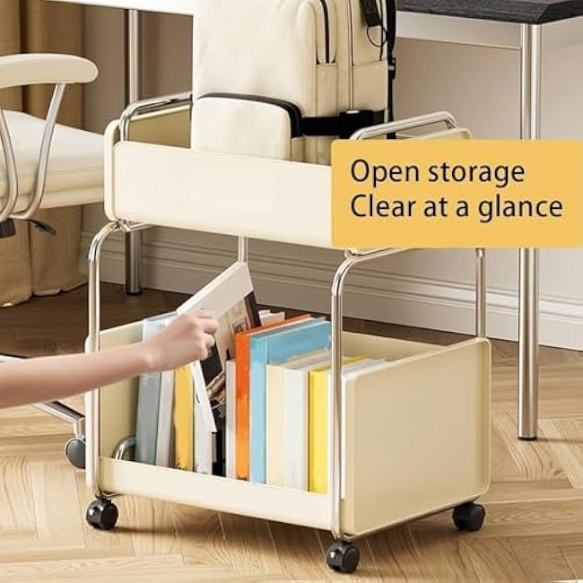 Multifunctional Double-Layer Rolling Storage Cart Iron Rack for Home Office Under-Table Use Large-Capacity Snack Food Cart Heavy Duty-wItrMUsu
