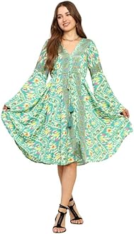 KE KANHA EXPORTS Dress for Woman - Short Dress & Long Dress Latest Stylish Unique Border Design and Tassel Stretchable with Adjustable Drawstring fit and Flare Dress Beach wear