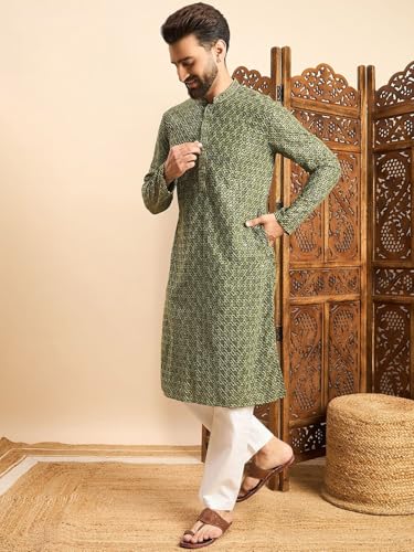 Image of Amazon Brand - Tavasya Men Rayon Blend Geometric Regular Kurta