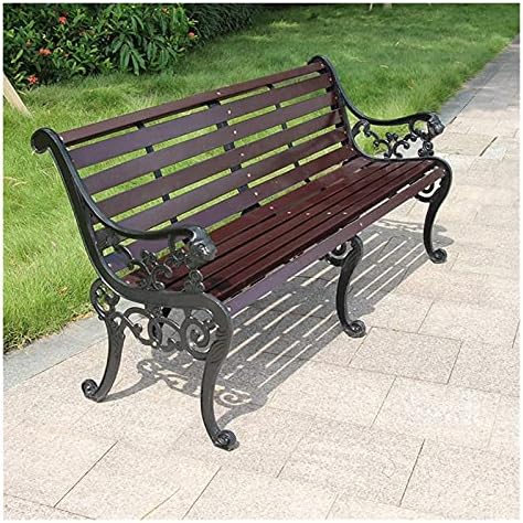 Patio Garden Bench Outdoor Reception Bench Chair, Outdoor Solid Wood Bench, Cast Iron Frame and Anticorrosive Solid Wood Park Garden Bench, Outdoor Furniture Metal Retro Terrace Bench ( Color : Black