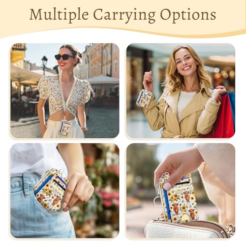 Image of Kelvoris Highland Cow Credit Card Holder Small Wallet Women, Cute Slim RFID | Keychain, Zipper Coin Pocket, Front Pocket Thin Travel Card Case, Minimalist, 6 Card Slots, 1 ID Window, Ladies Gifts Woman