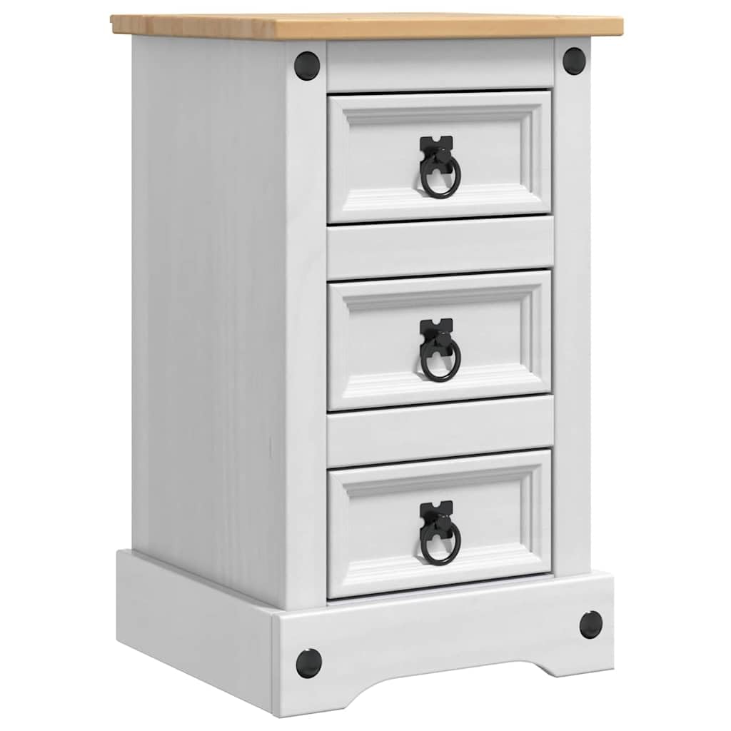 Table de chevet Corona en pin massif blanc avec 3 tiroirs de rangement pour chambre