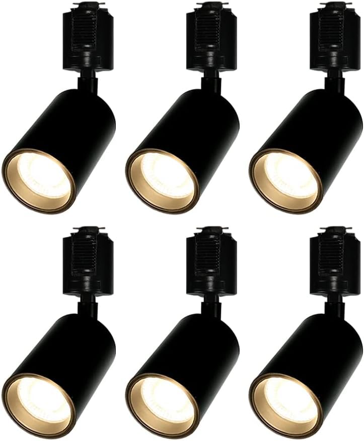 szbritelight ライティングレール用スポットライト 一体型 LED内蔵式 ledスポットライト 間接照明 40W形相当 消費電力4.6W 450lm 電球色 3000K ダクトレール用照明器具 レールライト COB 高演色Ra92+ 角度調節可能 取付簡単 リビング 寝室 インテリア 店舗 6個セット (ブラック, 電球色)