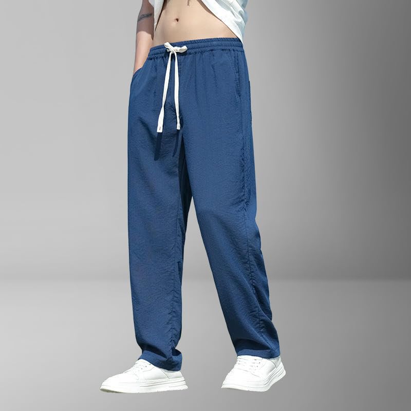 Men's Summer Chinese Style Thin Ice Silk Drape Simple Loose Straight Cotton Linen Casual Pants4