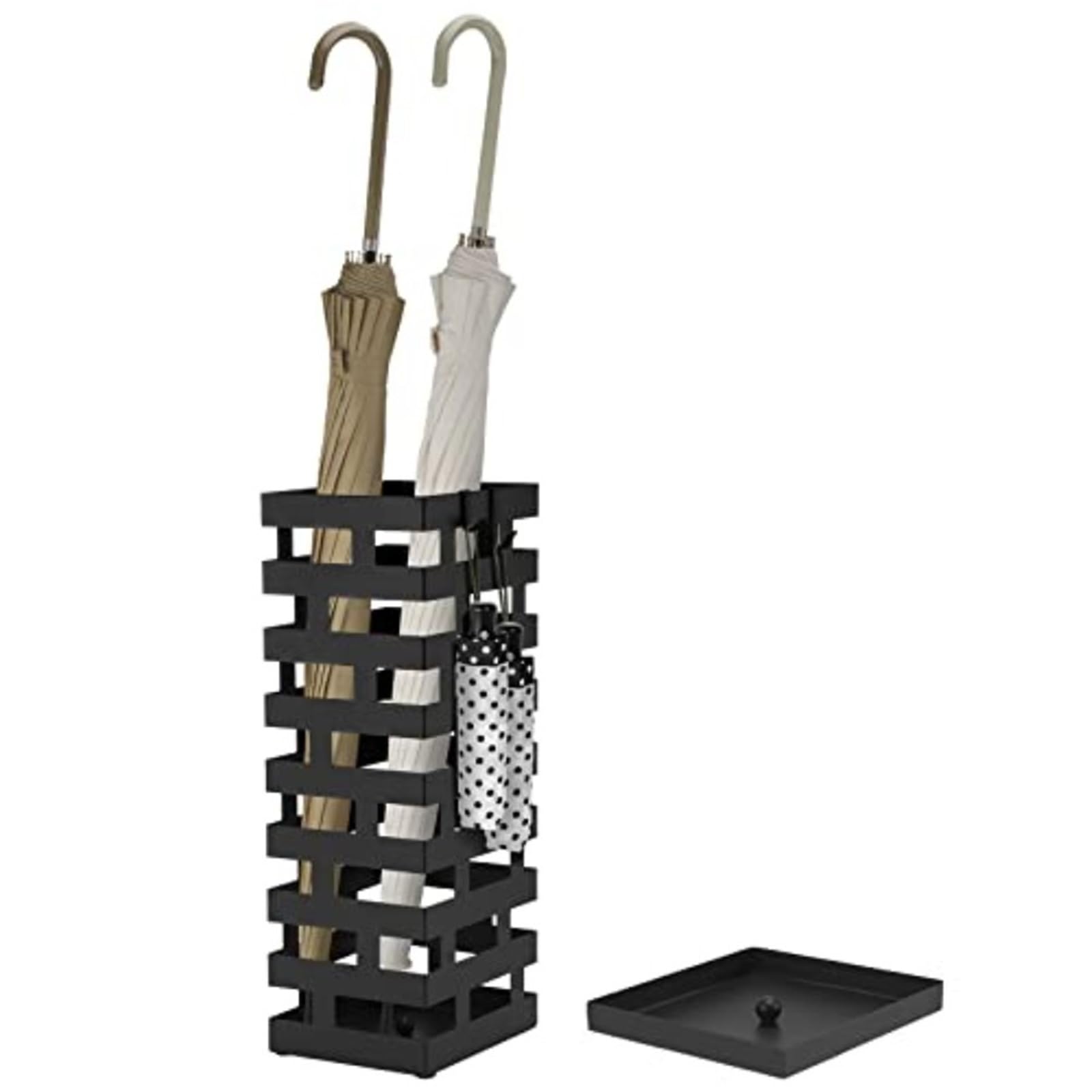 FVDZRFIE Umbrella Stand Metal Umbrella Stands For Entryway Metal Holder With Removable Water Tray And Hooks
