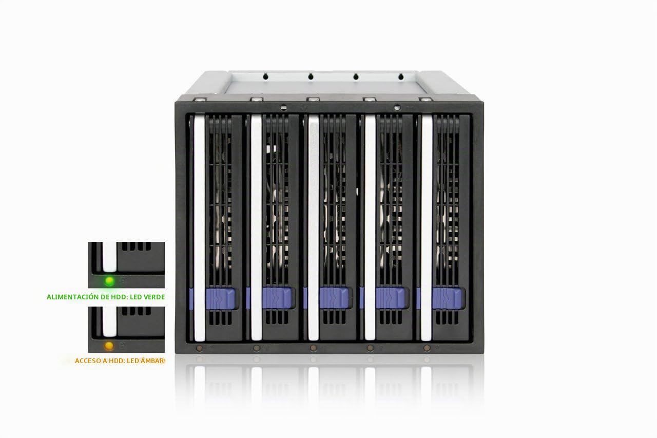 Icy Dock FatCage MB155SP-B Jaula de Plano Posterior, Rack móvil, Caja de Jaula con cajón Hot Swap para 5X HDD/SSD 2.5" o 3.5" SAS II/SATA III 6Gb / s en 3 bahías de Aluminio de 5.25"