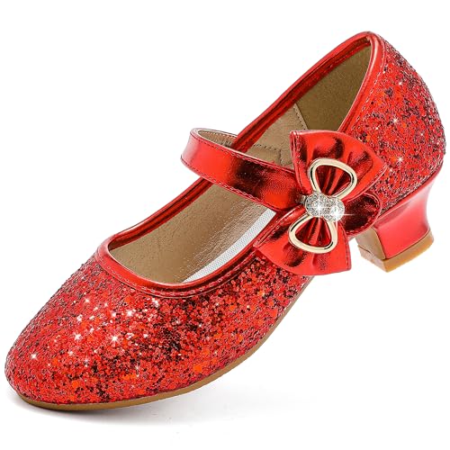 Image of Dufannie Girls Dress Shoes Low Heel Princess Flats Mary Jane Flower Wedding Party Glitter Shoes for Kids Toddler