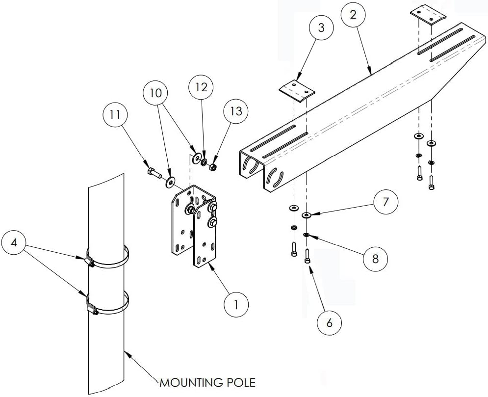 TPSM-30-80-SP - Solar Panel Pole Mount for 30W - 85W Solar Panels, Any Panel Between 16 and 27 Wide, Mounts to 1.6 to 4.5 Dia Poles, 0-90deg Tilt Adj, 110MPH Wind Rating