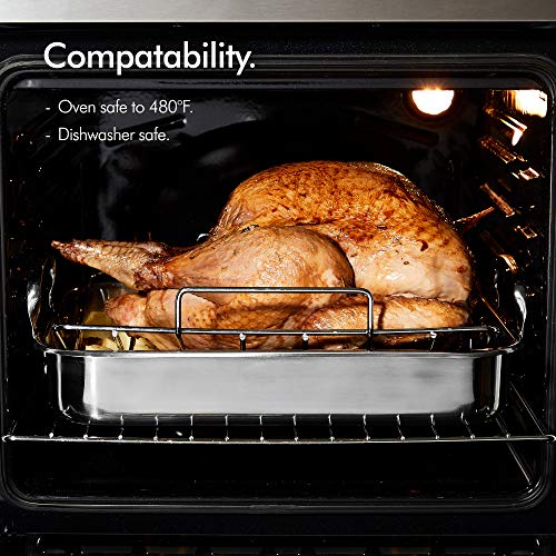 VonShef Stainless Steel Roaster Pan with Rack – Ideal for Roasting Chicken/Turkey/Meat Joints & Vegetables, 17 Inch, 8 Quart Capacity