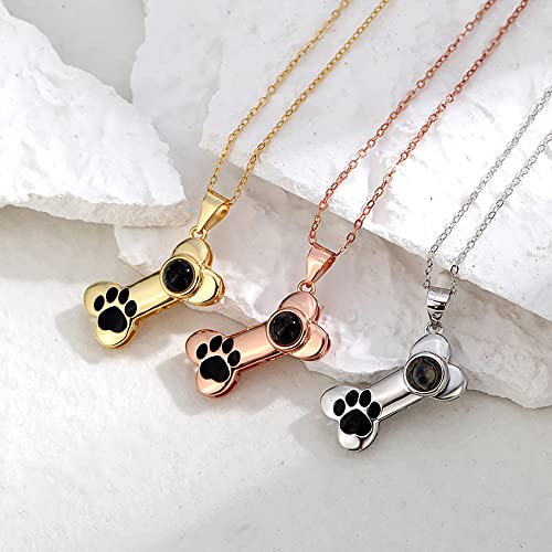 ZqlDDayUP Bild-Halskette personalisierte Foto Projektion Halskette mit Bild innen, benutzerdefinierte Hundeknochen Pfote drucken Anhänger Halskette personalisierte Haustier Gedenkgeschenk für Frauen