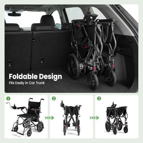 Image of Electric Wheelchairs for Adults，Lightweight Foldable Wheelchair 15 Miles Long Travel Range, 360 Joystick Control Motorized Wheelchair, Support 286 lbs with LED Light Power Wheelchair (Black Black)