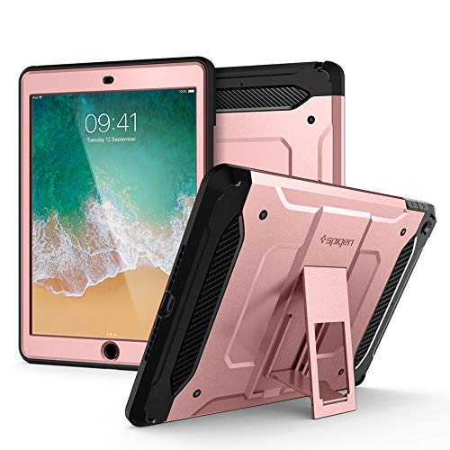 Spigen Tough Armor TECH with Custom-Fit Tempered Glass Designed for iPad 9.7 Case iPad 5th/6th Generation Case (2017/2018) - Rose Gold