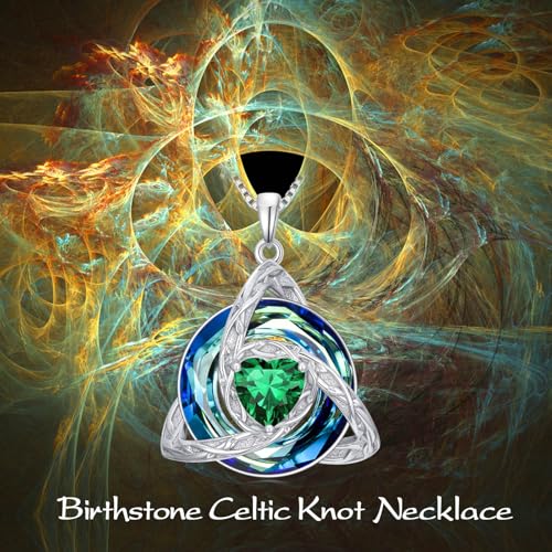 TOUPOP Celtic Birthstone Necklace for Women 925 Sterling Silver Trinity Knot Triquetra Austria Crystal Pendant Heart Birthstone Jewelry Birthday Anniversary Irish Scottish Gifts for Her Girlfriend3