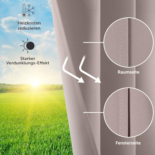 Blumtal Verdunklungsvorhänge 2er Set - Thermovorhang Hitzeschutz - Vorhang Blickdicht mit Ösen - Gardinenschals mit Schlaufen - Curtain… – Ansicht 2