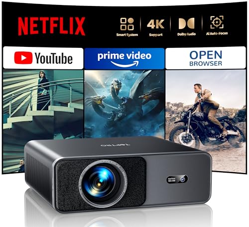 Videoprojecteur 4K Home Cinema, 1000 ANSI Portable Projecteur Video Compatible Netflix, Audio Dolby 20W, TOPTRO FHD 1080P HDR10 Retroprojecteur, Auto...