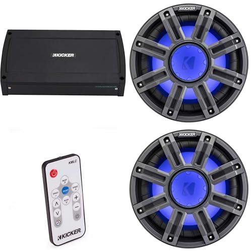 Kicker (2) 51MWE104 - MWE 10-Inch Premium Marine Subwoofer (Enclosure) 4-ohm & 48KXMA9005 Marine Amp Bundle (Includes LED Remote)