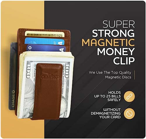 Money Clip - Men's Leather Wallet Slim Front Pocket RFID Blocking with Super Strong Magnetic3