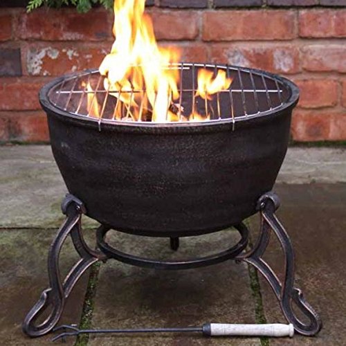 Modern Style Outdoor Portable Cast Iron Fire Pit with Grill Included (Materials: Cast Iron, Color: Dark Brown)