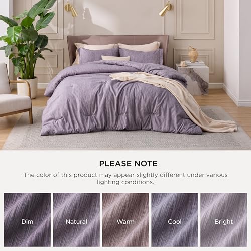 Image of Bedsure Full Comforter Set - Grayish Purple Soft Bedding for All Seasons, Cationic Dyed Bed Set, 3 Pieces, 1 Full Size Comforter (82 inchx86 inch) and 2 Pillow Shams (20 inchx26 inch+2 inch)