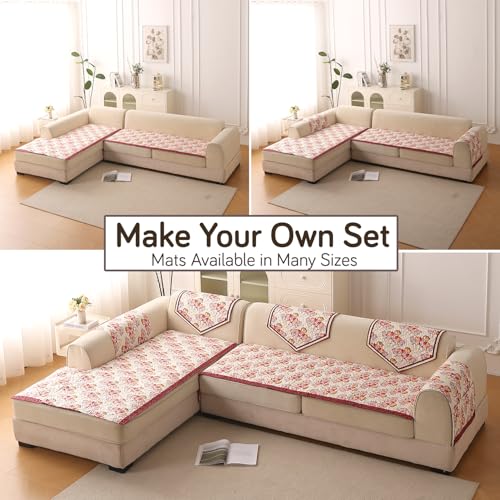 Image of HOKIPO 'Florentina Series' Foam Filled Premium Holland Velvet Antiskid Sofa Cover Mat for 1 /2 /3 Seater & L-Shape Sofa. Make Your Own Set, Mat 70(D) x 180(L) cm, Autumn Cream (IN-882-V3)