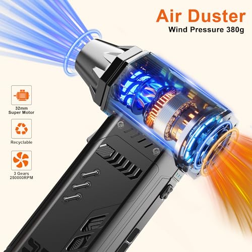 JUFINX Air Duster - 250,000RPM Compressed Air Duster, Replaceable Batteries 2pcs,Long - image 3