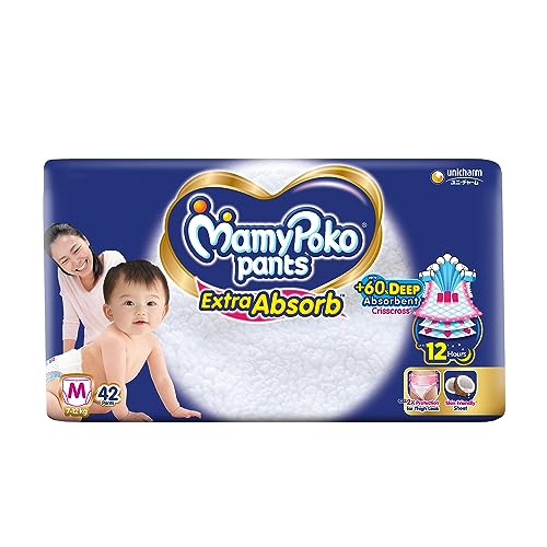 Image of MamyPoko Pants Extra Absorb Baby Diapers, Medium (M), 42 Count, 7-12 kg
