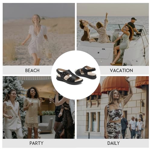 ALLOT Women's Comfortable Orthotic Arch Support Sandals Wedge Beach Walking Sandals Adjustable Ankle Strap Open Toe Dressy Summer Shoe 6