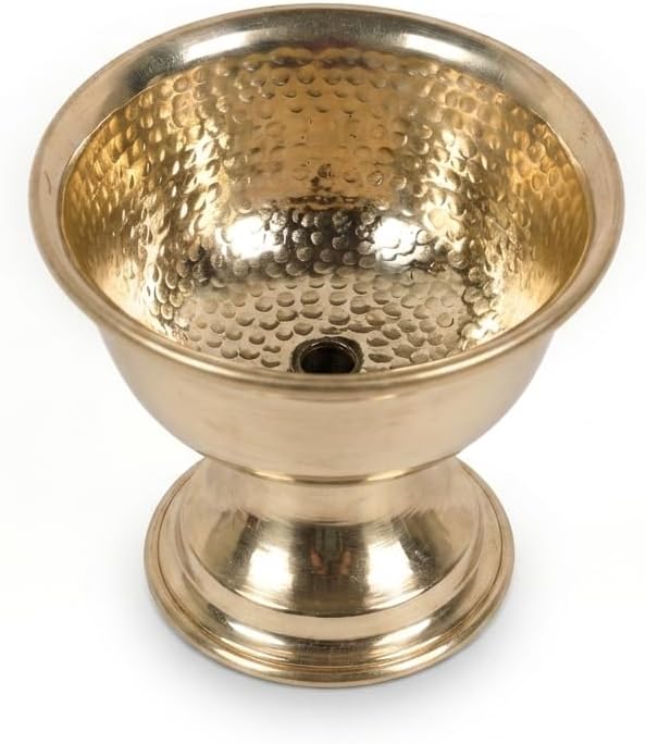 Traditional Brass Butter Lamp Diya for Pooja, Tibetan Style Offering Bowl with Hammered Finish and Pedestal Base for Ghee Oil Lamp Rituals Altar Meditation & Temple Décor