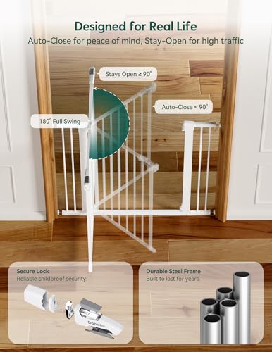 BABELIO 73.7-139.7 CM Extra Wide Baby Gate, Metal Dog Gate, Pressure Mounted Pet Gate for Stairs & Doorways, NO Tools Needed NO Drilling, with Wall Protectors and Y Threaded Spindle Rods, White - Image 6