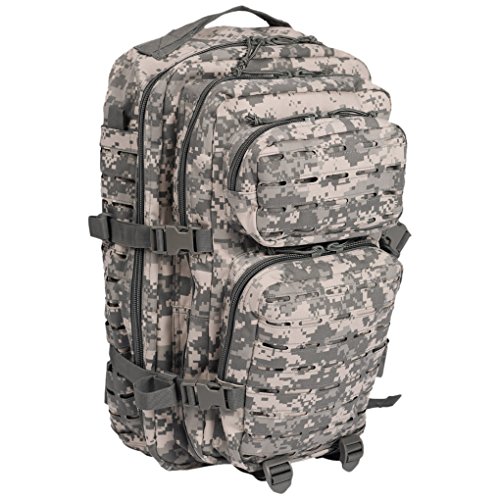 Mil-Tec Unisex Laser Cut Assault Pack - Durable Lightweight Versatile Tactical Outdoor Camping Hiking Backpack with Adjustable Padded Shoulder Straps & Laser-Cut-Loop-System, ACU Camo, 36L