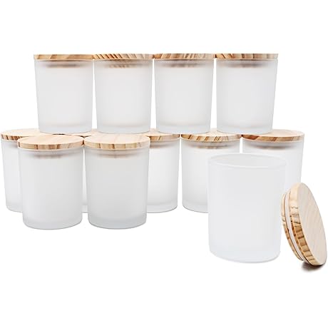 12 Pack 7oz White Thick Glass Candle Jars with Wood Lids