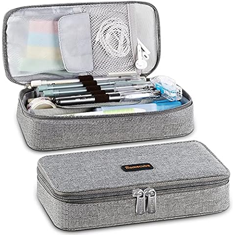 Homecube Pencil Case, Large Capacity Pen Case Stationery Holder Desk Organizer with Zippers for School & Office Supplies - 22 * 11 * 5.5cm, Grey Cover