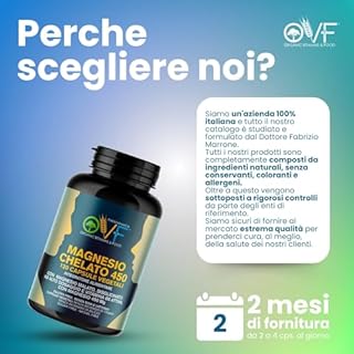 OVF Magnesio bisglicinato 450mg | Magnesio Malato + Vitamina B6 | Ideale contro Stanchezza, Stress, Insonnia | 120 Capsule Vegetali | Magnesio Completo Made in Italy