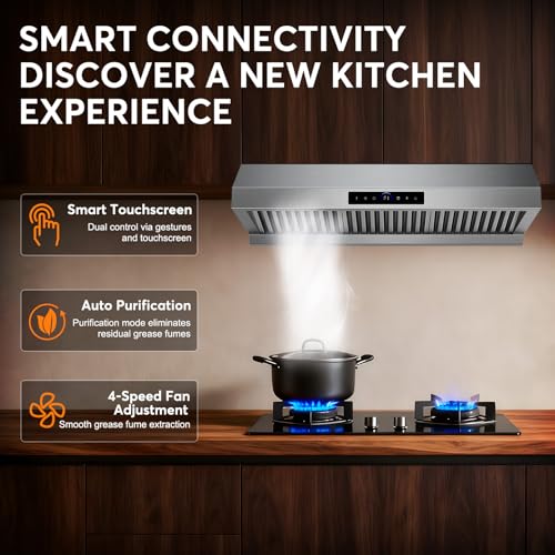 Image of 36 Inch Under Cabinet Range Hood 1200CFM, 4-Speed Kitchen Hood with Touch Control & Gesture Sensing Stainless Steel Kitchen Stove Vent Hoods with 2 LED Lights Pro Series