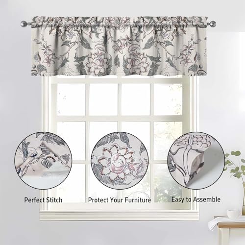 Image of Floral Kitchen Curtains 3 Piece Set Tier Valance Window Decor