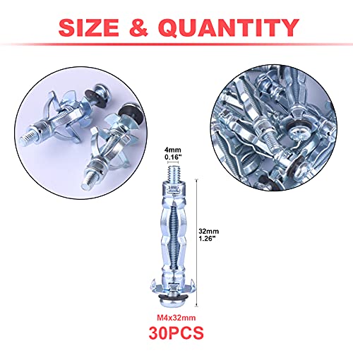 Paick M4 X 32 Zinc Plated Steel Bolt Heavy Duty Hollow Drive Wall Anchor Screw Set thumb #1