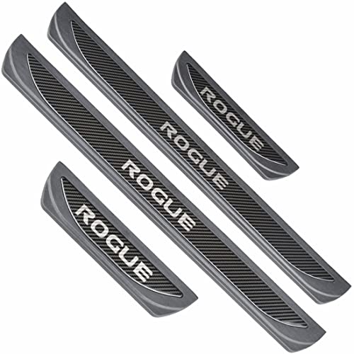 Stainless Door Sill Protector Kick Plate Entry Guard Kit for Nissan Rogue 2024 Interior Accessory (Carbon Rogue Text)