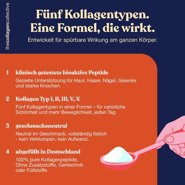 Multi Kollagen Pulver – 6 Pack, Hochdosiert Collagen Peptide, Bioaktives Kollagenhydrolysat Typ 1 2 3 5 10 für Beauty Haut Haare Gelenke Knochen Nägel Inner Glow
