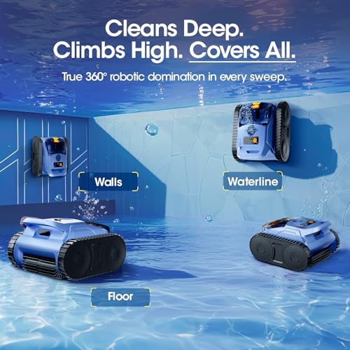 Image of Cordless Robotic Pool Vacuum, Pool Cleaner with Track Drive & Sonar, 180W Brushless Motor, Wall & Waterline Climbing, 150-Min Inground & Above-Ground Pools up to 2150 Sq. Ft.