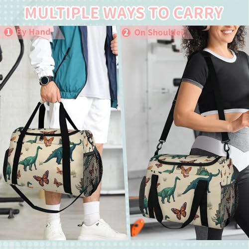Dinosaur Butterfly Retro Grass Travel Duffel Bag Weekender Overnight Bags for Women Men Foldable Waterproof Tote Bag with Trolley Sleeve4