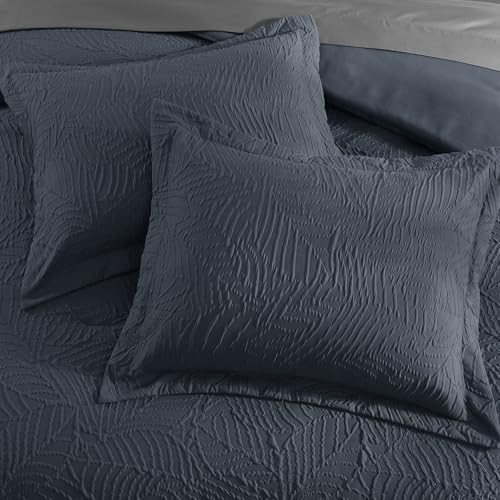 Image of Geniospin Queen Comforter Set - 7 Pieces Blue Gray Textured Queen Bedding Sets with Comforter, Sheets, Pillowcases & Shams, All Season Blue Gray Bedding