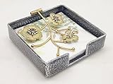 Chez Juju Silver Flat Square Napkin Holder with Gold Orchid Blooms & Faux Crystals | Orchid Flowers Metal Hinged Weighted Arm | Serviette Paper Hand Towel Storage Caddy Tray Organizer Dispenser