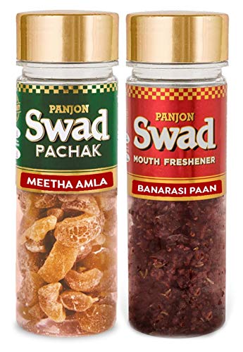 Panjon Swad Meetha Amla & Banarasi Paan Pachak (Mukhwas Mouth Fresheners) 2 Bottles, 215g For Rs. 167 @ 58 %