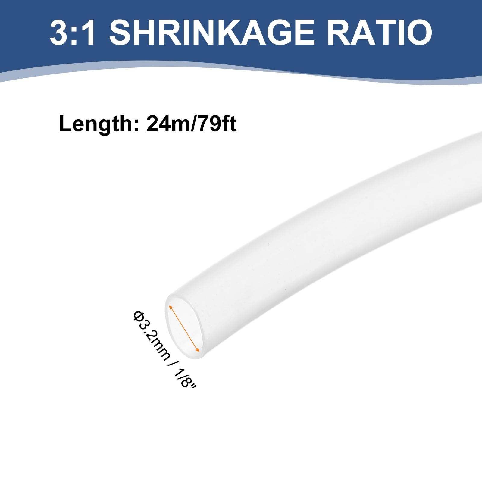 MECCANIXITY 1/8 Inch Heat Shrink Tubing, 3:1 Waterproof Adhesive Marine Grade Heat Shrink Wrap Tube for Wires, 79ft, Clear