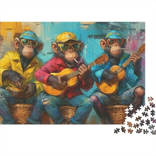 Chimpanzee Music Band 1000 Piece Thick Cardboard Guitar Monkeys Jigsaw Puzzle for Lovers Scratch-resistant Quiet Time Brain Training Eco-friendly 52x38cm/1000pcs