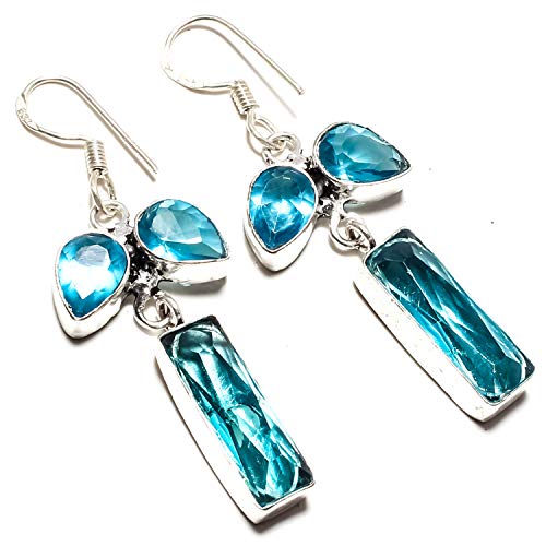 Boucles d'oreilles topaze bleue en argent sterling 925 haut de gamme