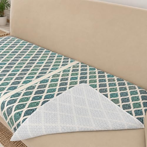 Image of Homerz Premium 'Maharaja Paradise Series' Sofa Cover | Net Fabric Sofa Cover | Washable, Anti-Dust Backed & Wrinkle Resistant Cover (Aqua Lattice, 5 (3+2) Seater, Only Seat Cover)