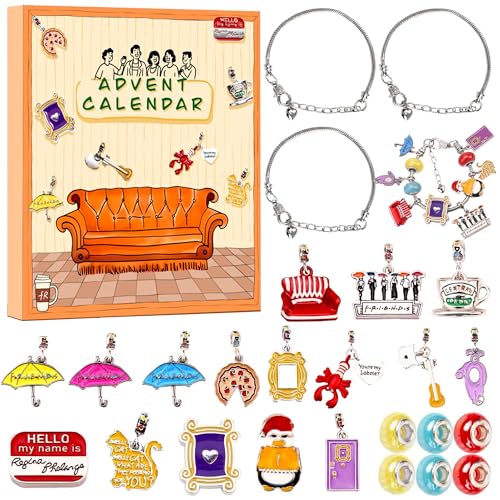 2025 Advent Calendar Friends Themed Christmas Countdown with 24 Days of Surprises, Charm Bracelet Gift Set for Teens & Adults, Holiday Jewelry Craft Kit for Men, Women & Couples