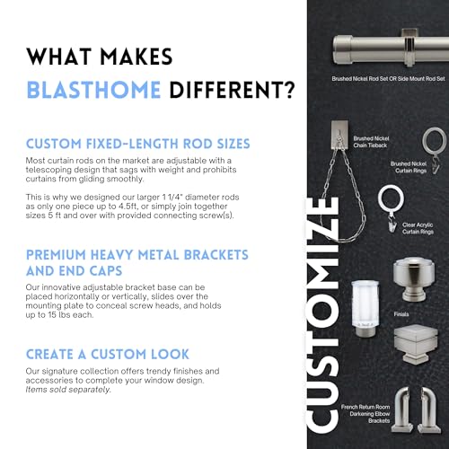 BlastHome® Non-Adjustable Luxury Extra Long Curtain Rod, 1 ¼” Rod Set, 15 foot Fixed Length (Four Rods Connect for a Seamless Look), Brushed Nickel by BLASTHOME - Image 4