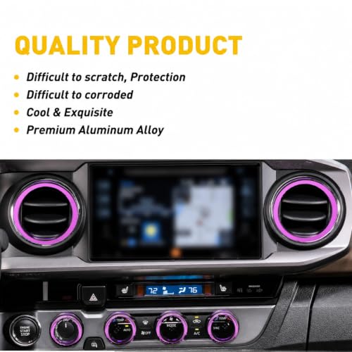 Image of AC knob Cover Trims and AC Vent Inner Rings for Toyota Tacoma Accessories 2016-2023 Interior Air Conditioner Vent Ring Cover Trims Air Conditioner Knob Rings 8pcs-Set (Purple)